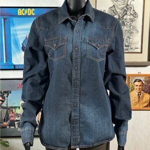 Ring of Fire Denim Western Shirt – Medium – Dark Wash Snap Front